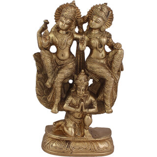                       Arihant Craft  Hindu God Lakshmi Narayan Idol Vishnu Laxmi Statue Sculpture Hand Made Showpiece  21.5 cm (Brass, Gold)                                              