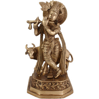                       Arihant Craft Hindu God Krishna Idol Statue  Kanahiya Sculpture Hand Craft Showpiece  25 cm (Brass, Gold)                                              