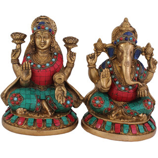                       Arihant Craft Hindu God Lakshmi Ganesha Idol Ganesh Laxmi Statue Sculpture Stone Hand Work Showpiece  21 cm (Brass, Multicolour)                                              