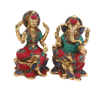                       Arihant Craft Hindu God Lakshmi Ganesha Idol Ganesh Laxmi Statue Sculpture Stone Hand Work Showpiece  25.5 cm (Brass, Multicolour)                                              