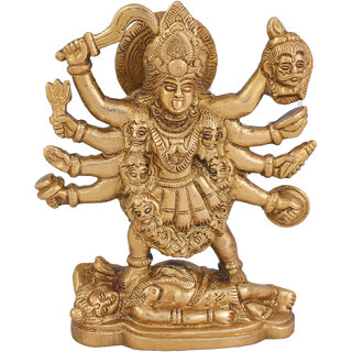                       Arihant Craft Hindu Goddess Durga Idol Maa Sherawali statue Maa Kali Sculpture Hand Work Showpiece  17 cm (Brass, Gold)                                              