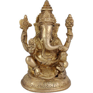                       Arihant Craft Hindu God Ganesha Idol Ganpati Statue Sculpture Hand Craft Showpiece  16 cm (Brass, Gold)                                              