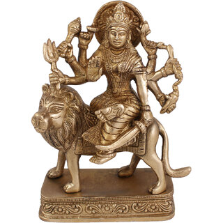                       Arihant Craft Hindu Goddess Durga Idol Maa Sherawali statue Maa Kali Sculpture Hand Work Showpiece  18.5 cm (Brass, Gold)                                              