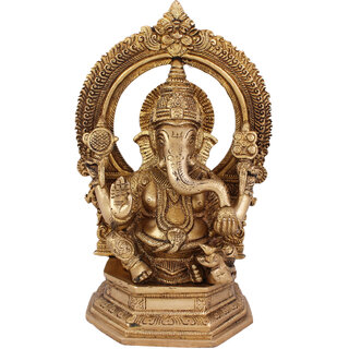                       Arihant Craft Hindu God Ganesha Idol Ganpati Statue Sculpture Hand Craft Showpiece  24.5 cm (Brass, Gold)                                              