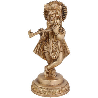                       Arihant Craft Hindu God Krishna Idol Kanha Statue  Kanahiya Sculpture Hand Craft Showpiece  14 cm (Brass, Gold)                                              