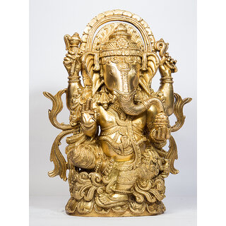                      Arihant Craft Hindu God Ganesha Idol Ganpati Statue Sculpture Hand Craft Showpiece  32.5 cm (Brass, Gold)                                              