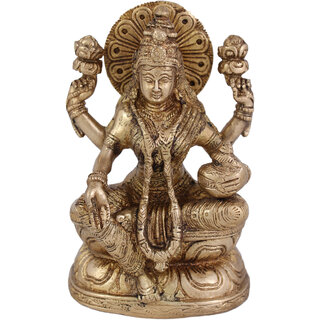                       Arihant Craft Hindu Goddess Lakshmi Idol Laxmi statue Maa Lakshmi Sculpture Hand Work Showpiece  15 cm (Brass, Gold)                                              