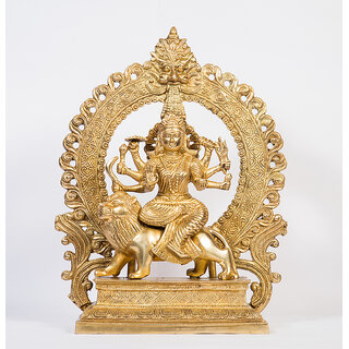                       Arihant Craft Hindu Goddess Durga Idol Maa Sherawali statue Maa Kali Sculpture Hand Work Showpiece  36 cm (Brass, Gold)                                              