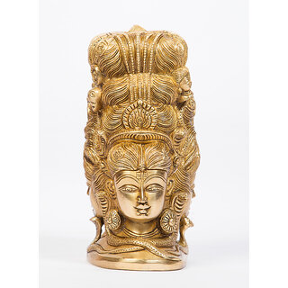                       Arihant Craf Hindu God Shiva Parvati Three Face Idol Mahadev Statue Sculpture Hand Work Showpiece 10.5 cm (Brass, Gold)                                              