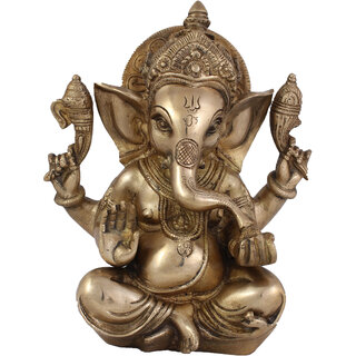                      Arihant Craft Hindu God Ganesha Idol Ganpati Statue Sculpture Hand Craft Showpiece  20.8 cm (Brass, Gold)                                              
