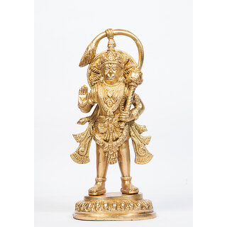                       Arihant Craft Hindu God Hanuman Idol Mahavir statue Bajrangbali Sculpture Hand Work Showpiece  23 cm (Brass, Gold)                                              