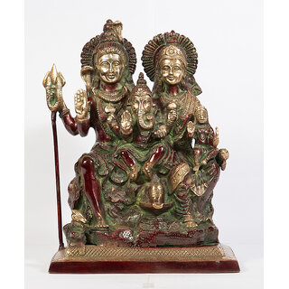                       Arihant Craft Hindu God Shiva Parivar Idol Lord Mahadev Statue Sculpture Hand Work Showpiece30.5 cm (Brass, Red, Green)                                              