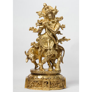                       Arihant Craft Hindu God Krishna Idol Kanha Statue  Kanahiya Sculpture Hand Craft Showpiece  31 cm (Brass, Gold)                                              