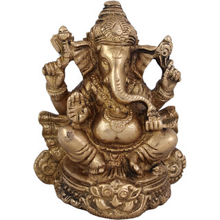                       Arihant Craft  Hindu God Ganesha Idol Ganpati Statue Sculpture Hand Craft Showpiece  10 cm (Brass, Gold)                                              