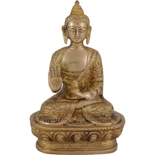                       Arihant Craft Ethnic Decor Lord Buddha Idol Statue Sculpture Showpiece  17.5 cm (Brass, Gold)                                              