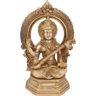                       Arihant Craft Hindu Goddess Saraswati Idol Sarasvati Statue Sculpture Hand Work Showpiece  24.5 cm (Brass, Gold)                                              