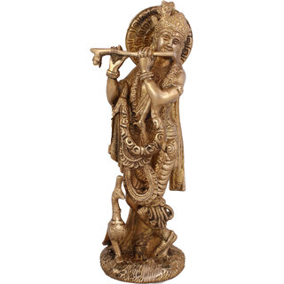                       Arihant Craft Hindu God Krishna Idol Kanha Statue  Kanahiya Sculpture Hand Craft Showpiece  24.5 cm (Brass, Gold)                                              