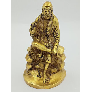                       Arihant Craft Hindu God Shirdi Sai Baba Idol Statue Sculpture Hand Work Showpiece  18.5 cm (Brass, Gold)                                              