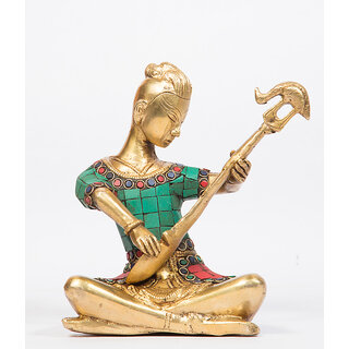                       Arihant Craft Musician Lady Sitting with Sitar Idol Statue Stone Hand Craft Showpiece  16 cm (Brass, Multicolor)                                              