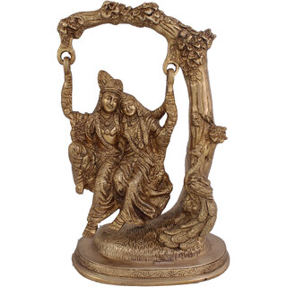                       Arihant Craft Hindu God Radha Krishna Jhula Idol Radhey-Krishan Couple on Swing Statue Sculpture Hand Craft Showpiece  27.3 cm (Brass, Gold)                                              