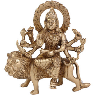                       Arihant Craft  Hindu Goddess Durga Idol Maa Sherawali statue Maa Kali Sculpture Hand Work Showpiece  15.9 cm (Brass, Gold)                                              