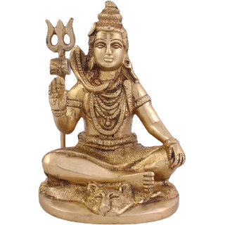                       Arihant Craft Hindu God Shiva Idol Bhole Baba statue Lord Mahadev Sculpture Hand Work Showpiece  13.5 cm (Brass, Gold)                                              