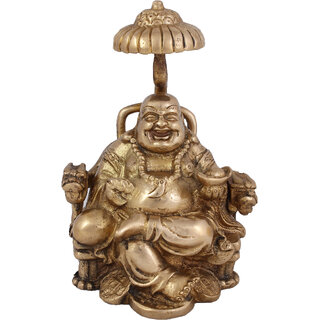                       Arihant Craft Ethnic Decor Laughing Buddha Idol Statue Sculpture Showpiece  16.5 cm (Brass, Gold)                                              