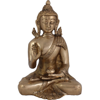                       Arihant Craft Ethnic Decor Lord Buddha Idol Buddha Statue Sculpture Showpiece  19 cm (Brass, Gold)                                              