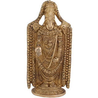                       Arihant Craft Ethnic Decor Lord Balaji Idol Lord Tirupati Statue Lord Venkateshwara Sculpture Showpiece  24.8 cm (Brass, Gold)                                              