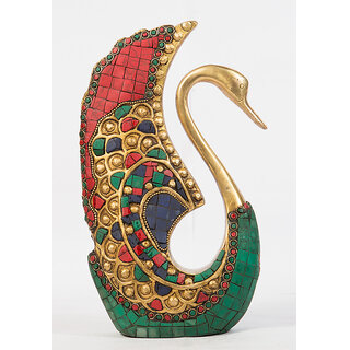                       Arihant Craft Ethnic Decor Swan Statue Sculpture Showpiece Stone Work   24.5 cm (Brass, Multicolour)                                              