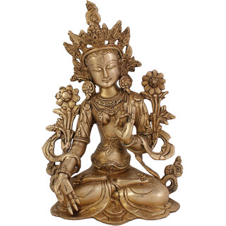                       Arihant Craft Ethnic Decor Goddess White Tara Statue Sculpture Showpiece Hand Work   27.5 cm (Brass, Gold)                                              