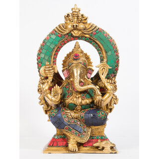                       Arihant Craft Hindu God Ganesha Idol Ganpati Statue Sculpture Stone Hand Craft Showpiece  30 cm (Brass, Multicolour)                                              