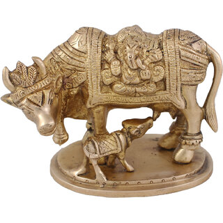                       Arihant Craft Cow N Calf Idol Cow and Calf Statue Sculpture Hand Work Showpiece  9.3 cm (Brass, Gold)                                              