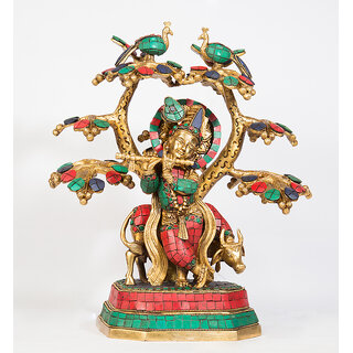                       Arihant Craft Hindu God Krishna Idol Kanha Statue  Kanahiya Sculpture Hand Craft Showpiece  33.5 cm (Brass, Multicolor)                                              