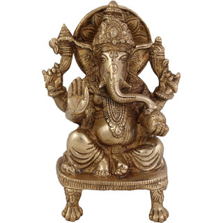                       Arihant Craft Hindu God Ganesha Idol Ganpati Statue Sculpture Hand Craft Showpiece  14.5 cm (Brass, Gold)                                              