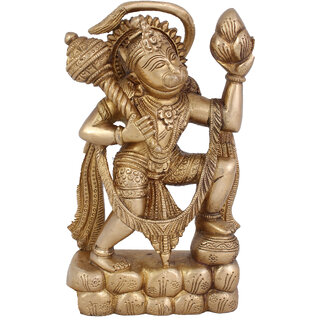                      Arihant Craft Hindu God Hanuman Idol Mahavir statue Bajrangbali Sculpture Hand Work Showpiece  21.5 cm (Brass, Gold)                                              
