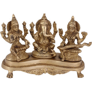                       Arihant Craft Hindu God Lakshmi Ganesha Saraswati Idol Statue Sculpture Hand Work Showpiece  15.5 cm (Brass, Gold)                                              