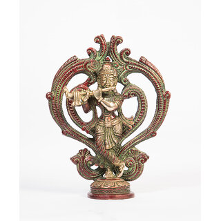                       Arihant Craft Hindu God Krishna Idol Kanha Statue  Kanahiya Sculpture Hand Craft Showpiece  21 cm (Brass, Red, Green)                                              
