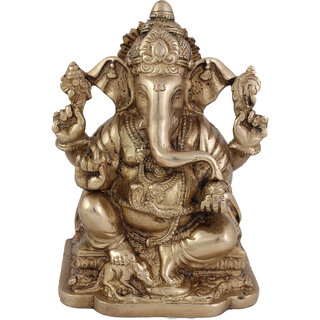                       Arihant Craft Hindu God Ganesha Idol Ganpati Statue Sculpture Hand Craft Showpiece  15.5 cm (Brass, Gold)                                              