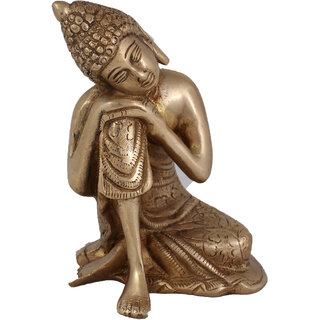                       Arihant Craft Ethnic Decor Lord Buddha Idol Statue Sculpture Showpiece  14.5 cm (Brass, Gold)                                              