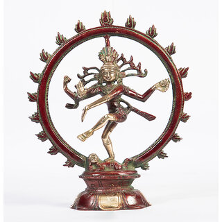                       Arihant Craft Hindu God Shiva Idol Natraj statue Tandav Sculpture Hand Crafted Showpiece  20 cm (Brass, Red, Green)                                              