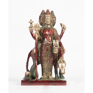                       Arihant Craft Hindu God Dattatreya Idol Brahma Vishnu Statue Sculpture Hand Work Showpiece  16 cm (Brass, Red, Green)                                              