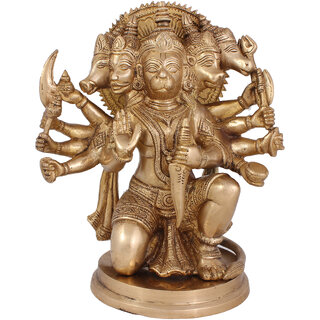                       Arihant Craft Hindu God Panchmukhi Hanuman Idol Mahavir statue Bajrangbali Sculpture Hand Work Showpiece  22 cm (Brass, Gold)                                              