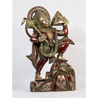                       Arihant Craft Hindu God Hanuman Idol Mahavir statue Bajrangbali Sculpture Hand Work Showpiece 42 cm (Brass, Red, Green)                                              