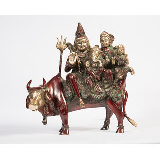                       Arihant Craft Hindu God Shiva Parivar Idol Statue Sculpture Hand Work Showpiece  12.5 cm (Brass, Red, Green)                                              