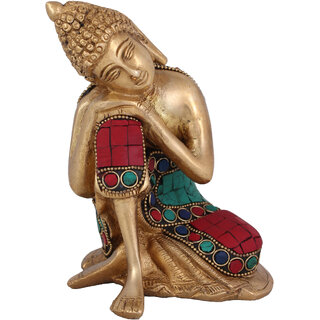                       Arihant Craft Ethnic Decor Lord Buddha Idol Buddha Statue Sculpture Showpiece  14.3 cm (Brass, Multicolour)                                              
