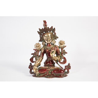                      Arihant Craft Ethnic Decor Goddess White Tara Statue Sculpture Showpiece Hand Work   27.5 cm (Brass, Red, Green)                                              