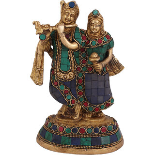                       Arihant Craft Hindu God Radha Krishna Idol Radhey-Krishan Statue Radha Krishna Couple Sculpture Stone Hand Craft Showpiece  18 cm (Brass, Multicolour)                                              