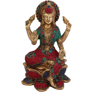                       Arihant Craft Hindu Goddess Lakshmi Idol Laxmi statue Maa Lakshmi Sculpture Stone Hand Work Showpiece  25.5 cm (Brass, Multicolour)                                              