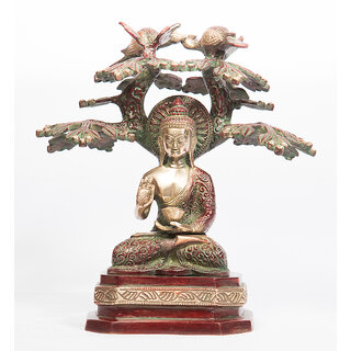                       Arihant Craft Ethnic Decor Lord Buddha Idol Statue Sculpture Showpiece  22 cm (Brass, Red, Green)                                              